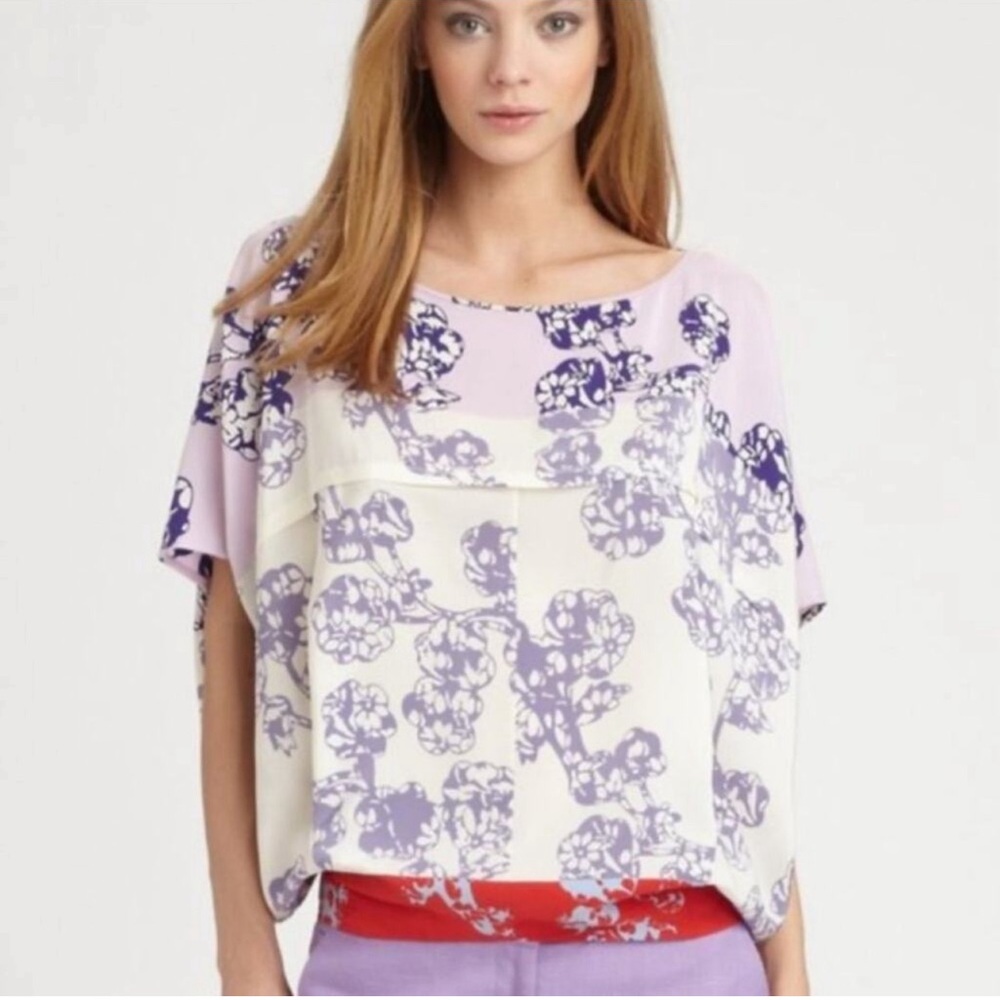 New Diane Von Furstenberg Silk Landy Blouson Blouse Size M
